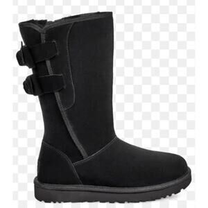 UGG Allegra Talk Bow II Boots •Women 9• Black Suede Round Toe Snow 1102931 EXC
